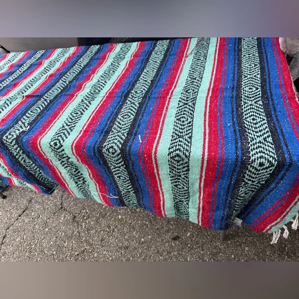 Colorful Woven Textile Blanket/ made in Mexico/ please read